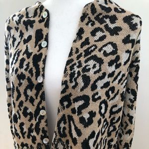 Joan Vass Animal Print Button Down Cardigan Sz S